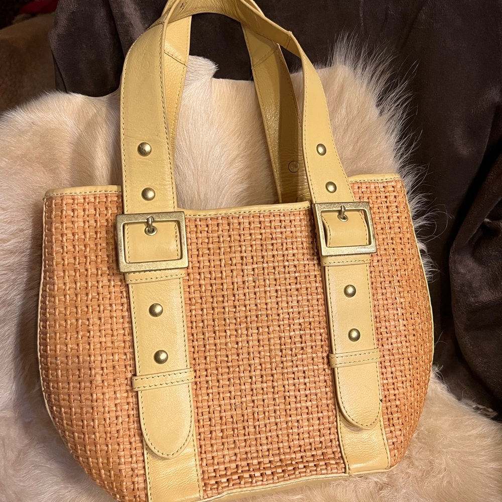 Kate Landry Straw Weave Handbag Leather Trim